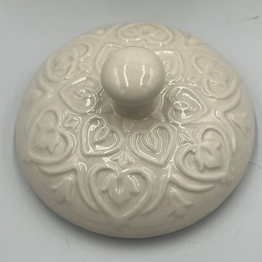 Ceramic Sugar Bowl Home OS Cream NWOT Embossed Heart Lidded Jar - Picture 5 of 7
